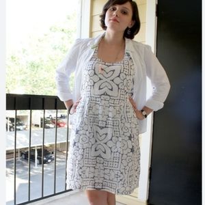 Madewell Needlepoint Print Cross Back Dress. Linen‐Cotton Blend. Underlined.